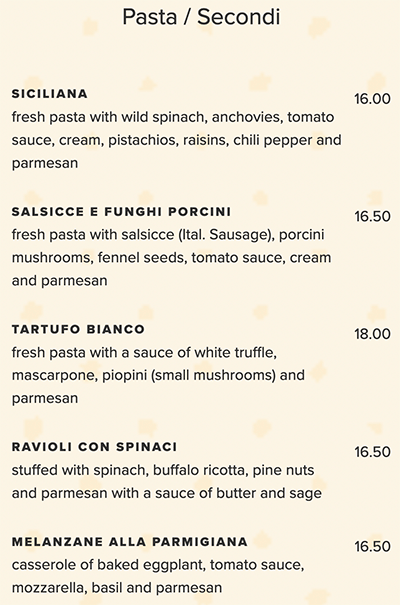 Yam Yam - menu yamyam
